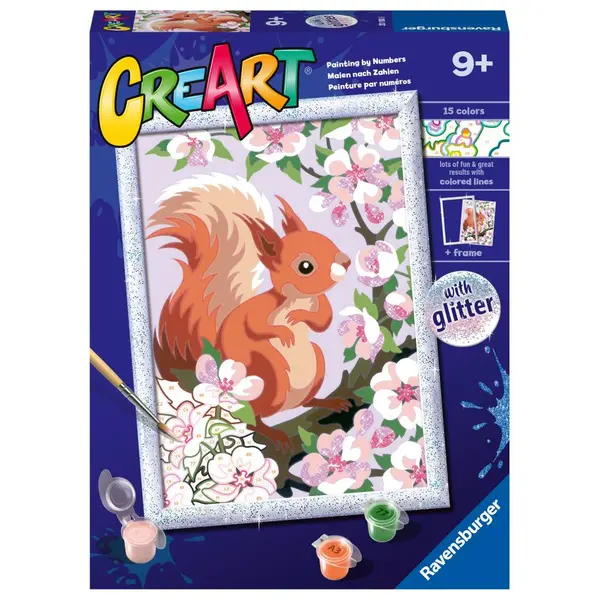 Pictura pe numere pentru copii Ravensburger CreArt Veverita cu sclipici