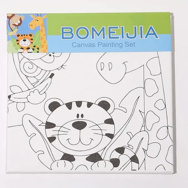 Pictura pe panza canvas cu rama din lemn-animale jungla,20x20 cm