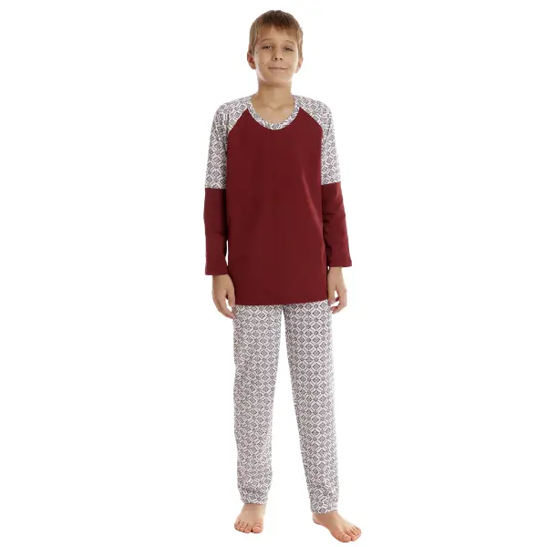 Pijama baieti AI2515 grena/alb imprimeu, Andana | marimea 34 (7/8 ani)