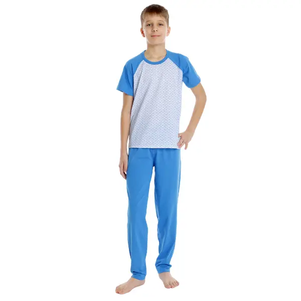 Pijama baieti AP2535 albastru/alb microimprimeu, Andana | marimea 40 (13/14 ani)