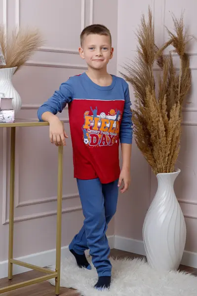 Pijama baieti Oliver din bumbac rosu cu imprimeu sport