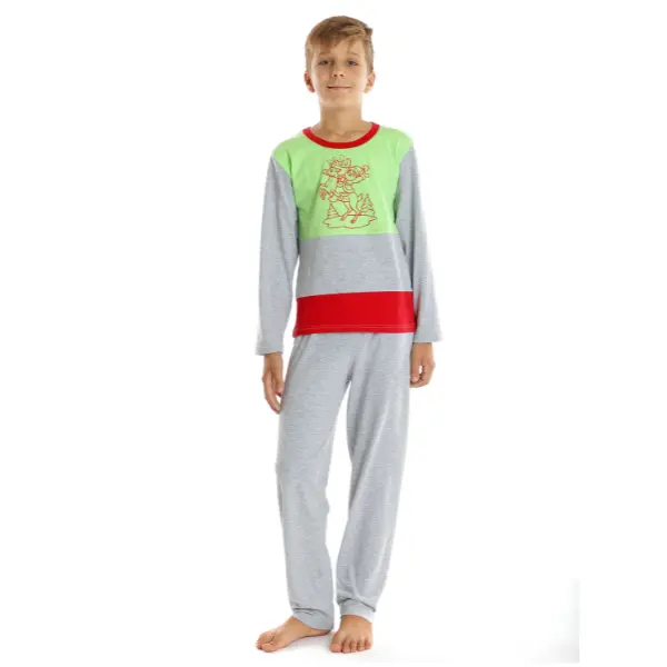 Pijama copii (baieti) AI2360 gri/vernil/rosu, Andana | marimea 40 (13/14 ani)