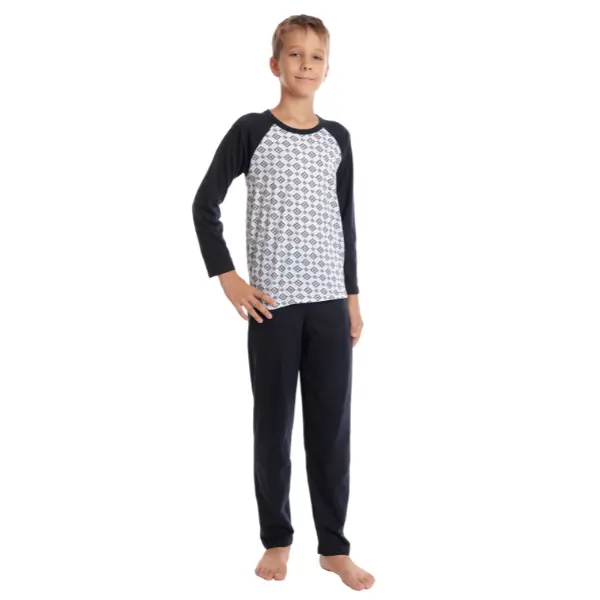 Pijama copii (baieti) AT2440 bleumarin/imprimeu geometric, Andana | marimea 34 (7/8 ani)