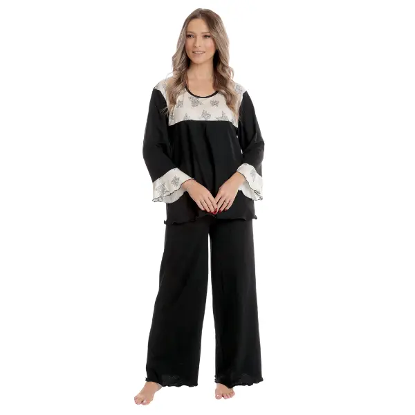 Pijama dama AI2503 negru/crem fluturi, Andana | marimea S