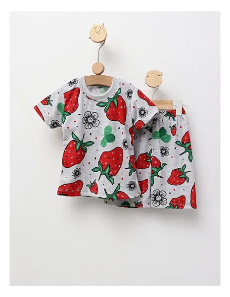 Pijama de vara gri-rosu Capsuni