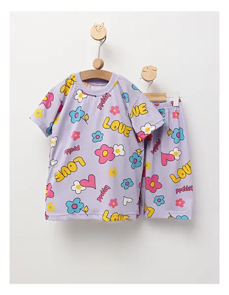 Pijama de vara Love, cu mov