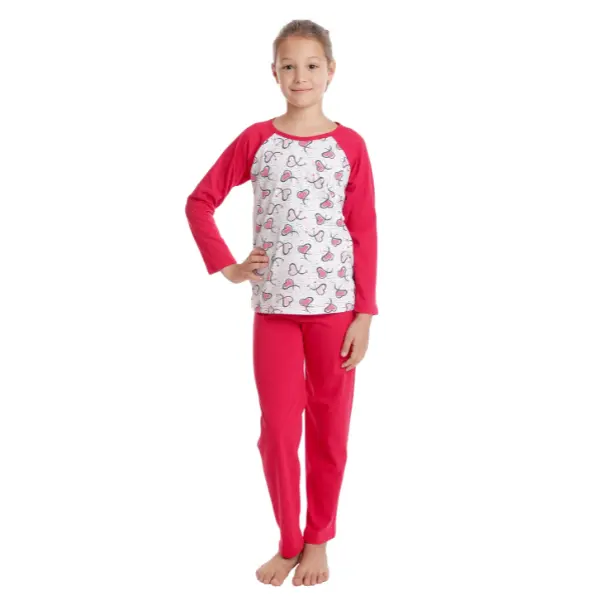 Pijama fete AT2435 rosu/gri inimioare, Andana | marimea 34 (7/8 ani)