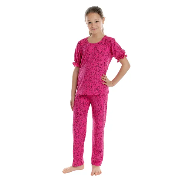 Pijama fete AV2419 ciclame/negru flowers, Andana | marimea 40 (13/14 ani)