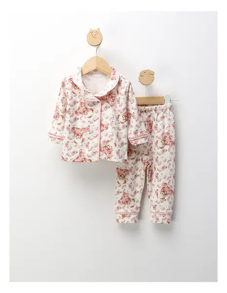 Pijama imprimata Fetita Ursulet, cu roz
