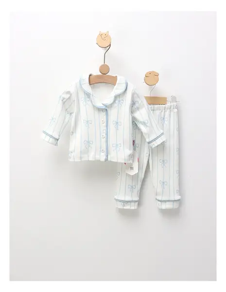 Pijama imprimata Fundite, alb-blue