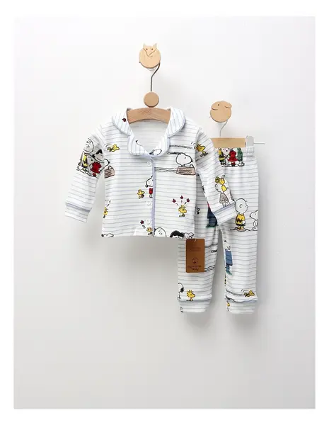 Pijama imprimata Snoopy si Charlie, alb-blue