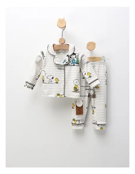Pijama imprimata Snoopy si Charlie, alb-gri