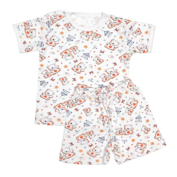 Pijama maneca scurta RB06 alb/imprimeu ursuleti, Rombaby | 2/3 ani