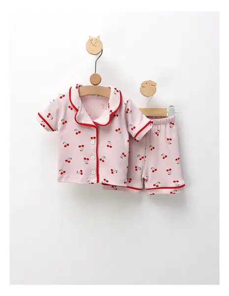 Pijama MS, Cu Ciresele, roz prafuit-rosu