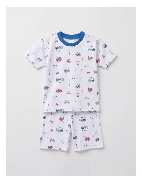 Pijama MS imprimata Fire Truck, cu albastru