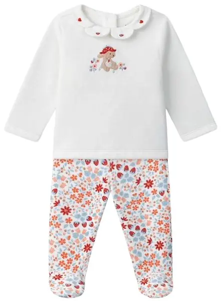 Pijama pentru bebeluși Sergent Major - cu broderie, iepuraș și imprimeu floral, 9 m