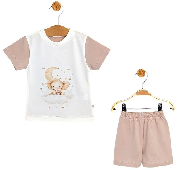 Pijamale pentru bebeluși cu mâneci scurte Rainy - Gemini a spus Elefănțel stelar, ecru/latte, 74 cm, 6-9 luni