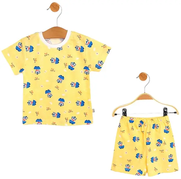 Pijamale pentru bebeluși cu mâneci scurte Rainy - Pui albastru, 74 cm, 6-9 luni