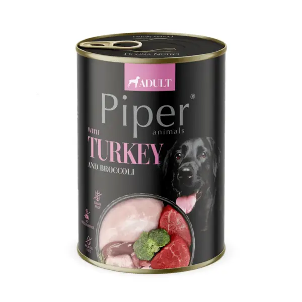 PIPER Animals, XS-XL, Curcan și Broccoli, conservă hrană umedă fără cereale câini, (în aspic), 400g