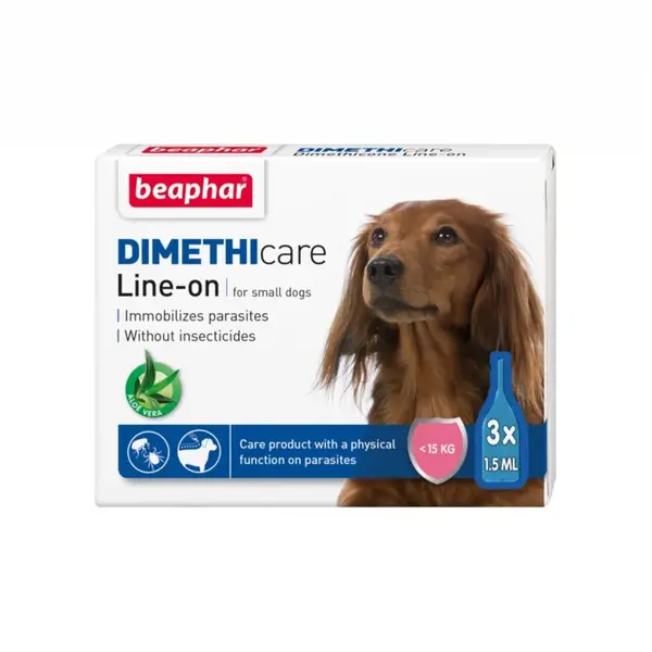 Pipeta antiparazitara DIMETHICARE LINE-ON pentru caini S BEAPHAR 15 kg, 3 pip x 1.5 ml