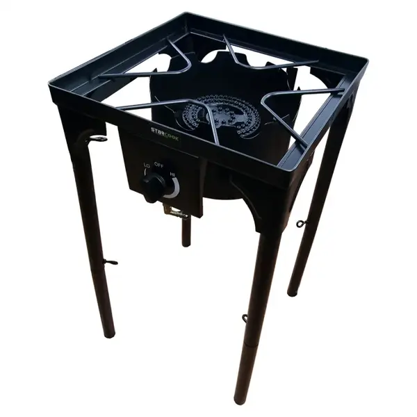 Pirostrie Mencoza StarCook, reglabila pe inaltime, arzator de mare putere din fonta, picioare detasabile, zona mare de gatit