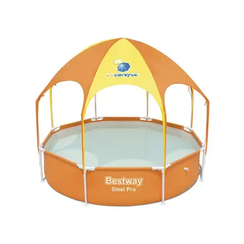 Piscina cu cadru metalic pentru copii BESTWAY Play Pool Splash 56432, 244 x 51 cm, 1688 L + Baldachin anti-UV (Galben/Portocaliu)