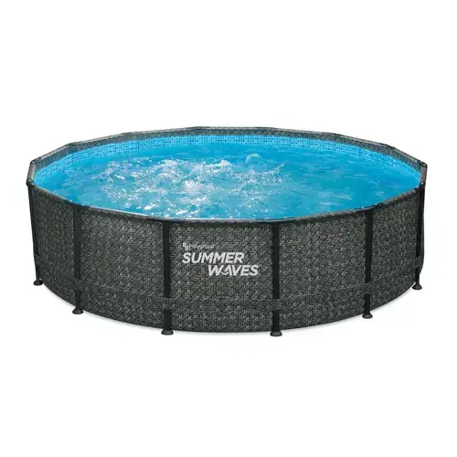 Piscina cu cadru metalic Summer Waves, Ø 427 cm, H 107 cm, capacitate 13.29 m³, aspect rattan, 3785 L
