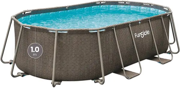 Piscină demontabilă Funsicle - Oasis, 4.24 x 2.5 x 1 m, oval cu ramă metalică, filtru și scară