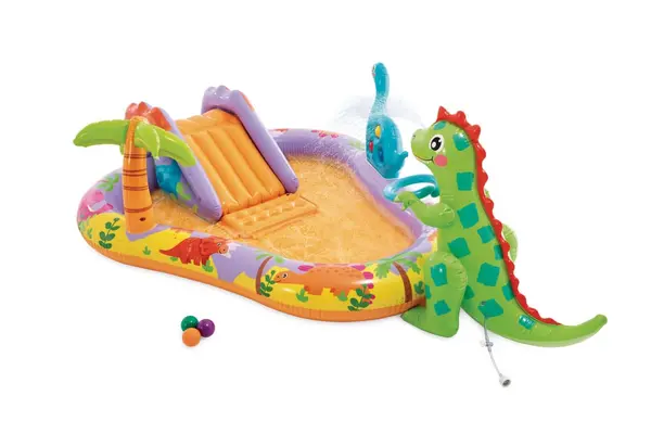 Piscina gonflabila copii Intex 56139 Dino Park, tobogan, fantana arteziana, multicolor KID428628, la doar 221,00 lei