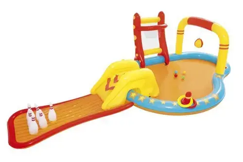 Piscina gonflabila pentru copii BESTWAY 53068, 435 x 213 x 117 cm, 314 L, Cu tobogan si popice bowling (Multicolor)