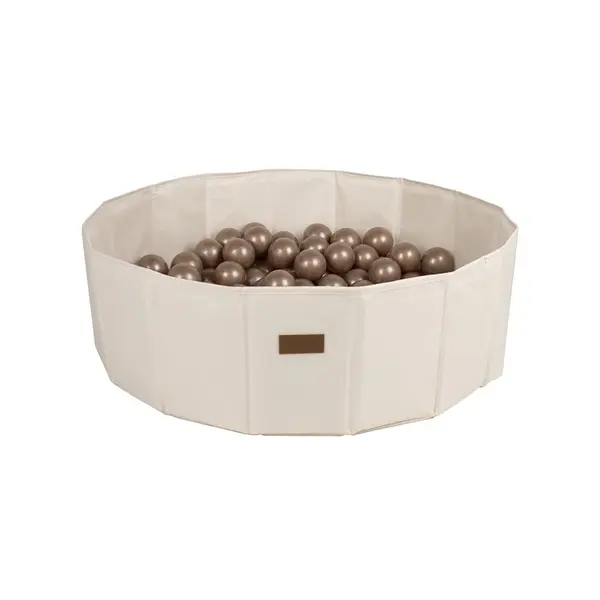 Piscina uscata pliabila, BabyTrold, Cu 100 bile, Fara ftalati si BPA, 80x80x25 cm, 18 luni+, Bej