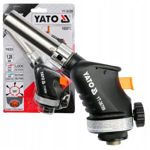 Pistol de lipit Yato YT-36709, 1,28kW, 1600°C, gaz butan, cu aprindere piezo, unghi de 360°