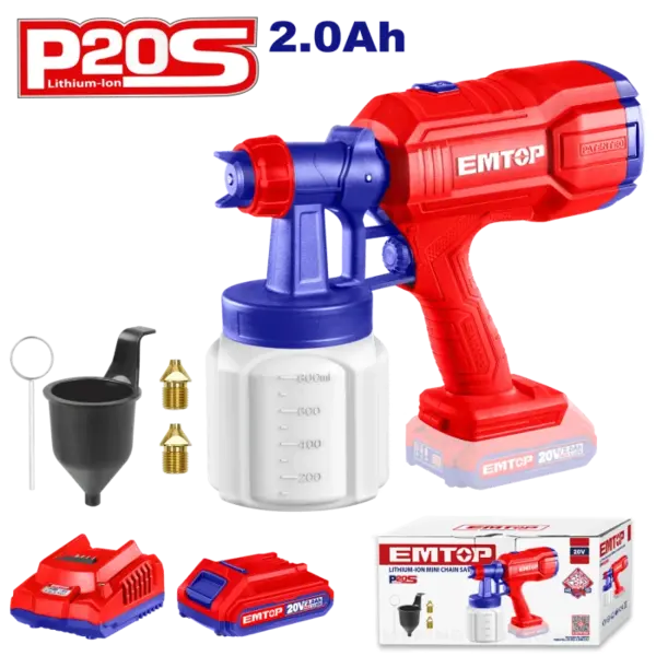 Pistol de vopsit cu 1 acumulator 2.0Ah, 800ml - ELSG20256, EMTOP