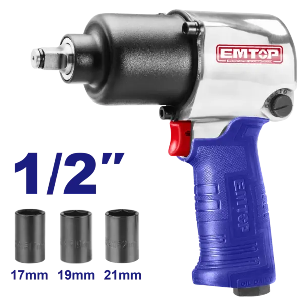 Pistol pneumatic 1 2 , 610Nm, 3 capete (17mm,19mm,21mm) - EATL126801 EMTOP - EATL126801, EMTOP