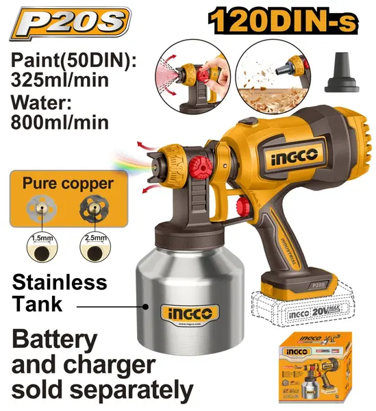 Pistol Vopsit 20V 800ml 120DIN-s INGCO CSGLI20041