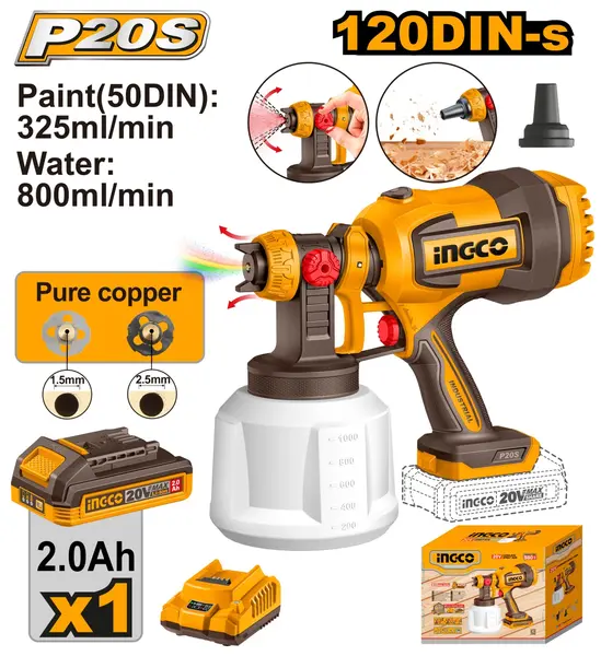 Pistol Vopsit 20V 800ml cu Acumulator INGCO CSGLI20042E