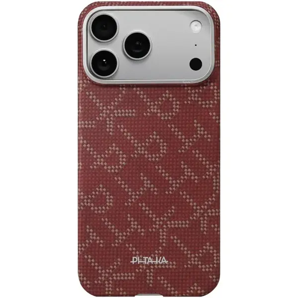 Pitaka Husa Pitaka pentru iPhone 17 Pro, Ultra-Slim, PitaTap™, Monogram-Gold/Red