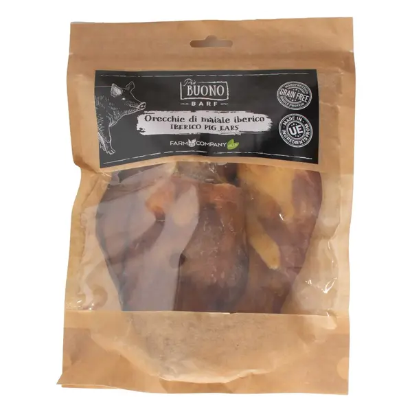 PIU BUONO Urechi de Porc Iberico, XS-XL, punguță recompense câini, 50g