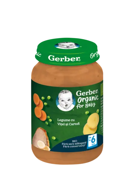 Piure Bio din legume cu vitel si cartofi de la 6 luni, 190g, Gerber
