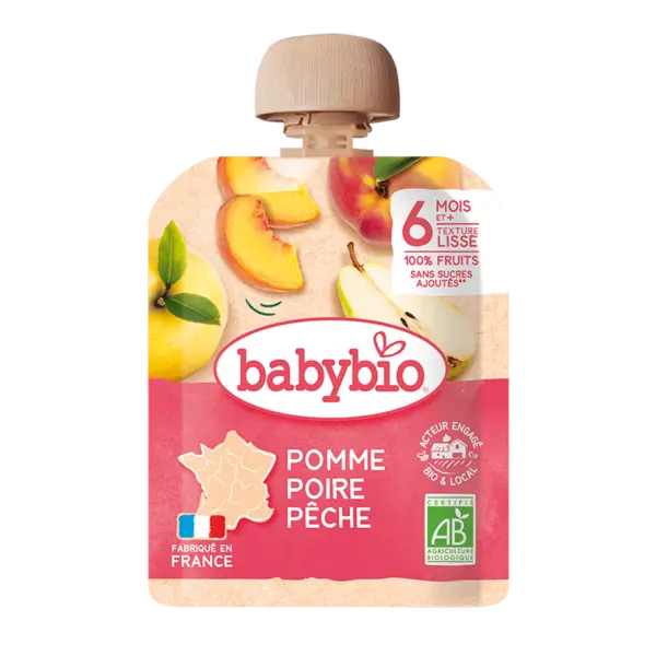 Piure bio din mere, pere si piersici, 90g, BabyBio