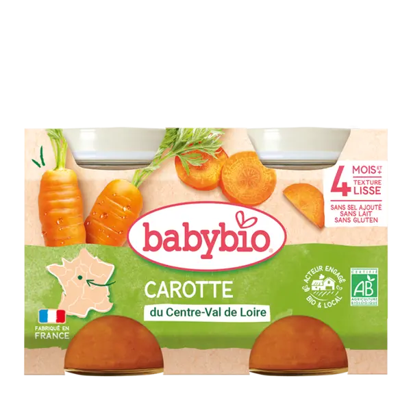 Piure bio din morcovi +4 luni, 2 x 130g, BabyBio