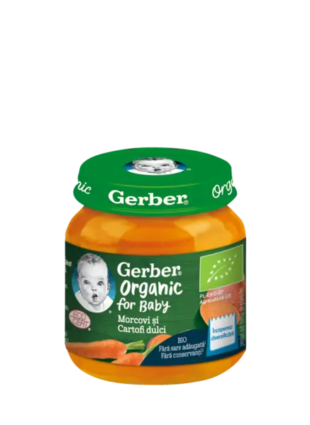 Piure Bio din morcovi si cartofi dulci de la 4 luni, 125g, Gerber