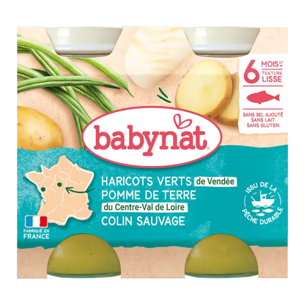 Piure de cartofi, fasole verde si peste cod, 2 x 200g, BabyBio