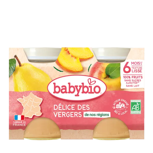 Piure de fructe Bio, 2 x 130g, BabyBio