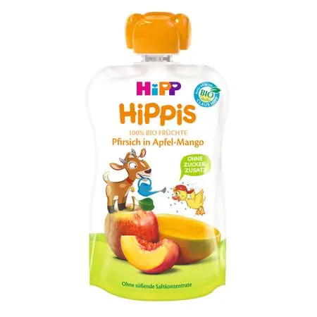 Piure de fructe, piersica, mar si mango, incepand de la 12 luni, 100g, HiPP