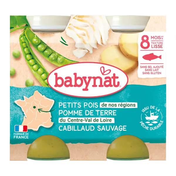 Piure de mazare, cartofi si peste cod, 2 x 200g, BabyBio