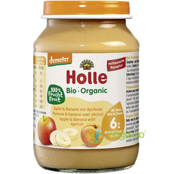 Piure de Mere, Banane si Caise pentru Copii +6 Luni Demeter Ecologic/Bio 190g