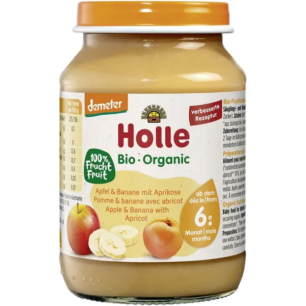 Piure de mere banane si caise pentru copii 6 luni fara gluten, eco - 190 g