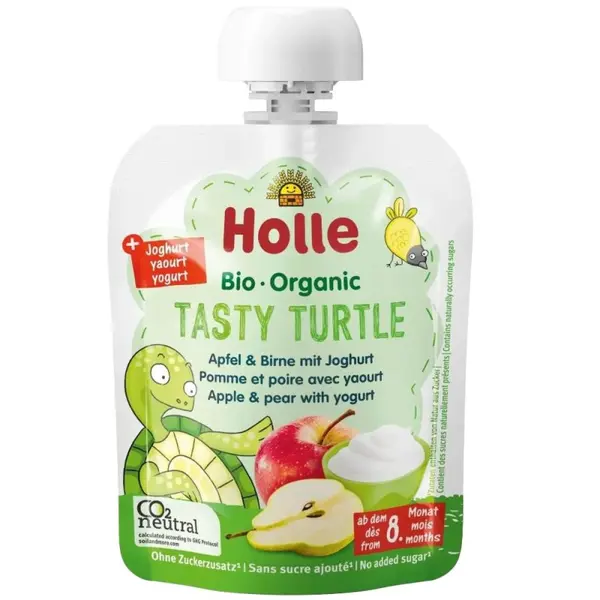 Piure de Mere, Pere si Iaurt Bio, Holle Tasty Turtle, 85 g