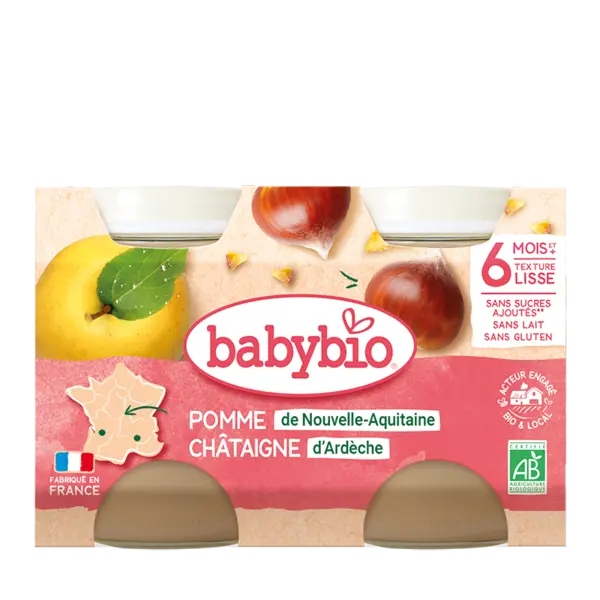 Piure de mere si castane Bio, 2 x 130g, BabyBio